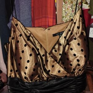 Blu Sage Gold and Black Polka Dot Prom Dress